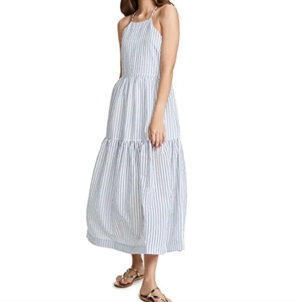 Endless Rose Blue and White Striped Maxi Dress